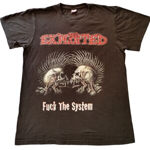The Exploited F*ck The System Punk Rock Band Snarling Mohawk Skull Black T-shirt